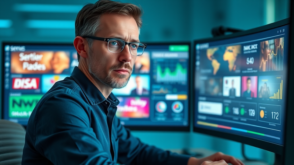 Attentive analyst monitoring display ad campaign performance with paid media strategy