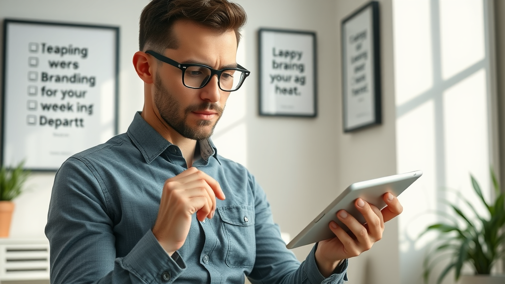 Entrepreneur completing branding checklist, branding guide, brand promise, brand values