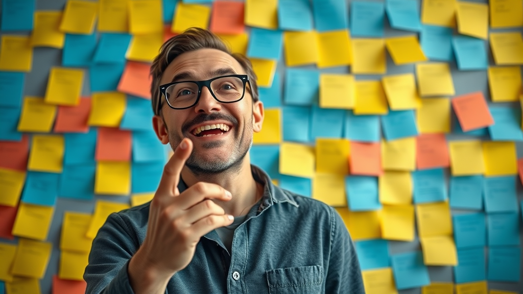 brand positioning creative marketer brainstorming with colorful sticky notes