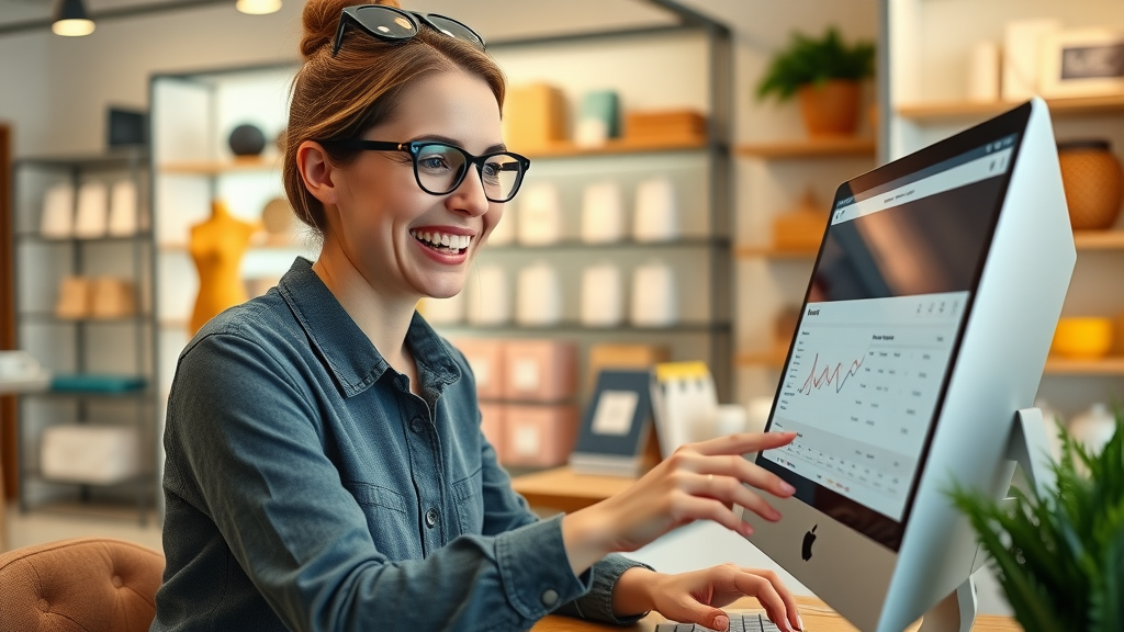 website design services - small business owner reviewing redesigned ecommerce website