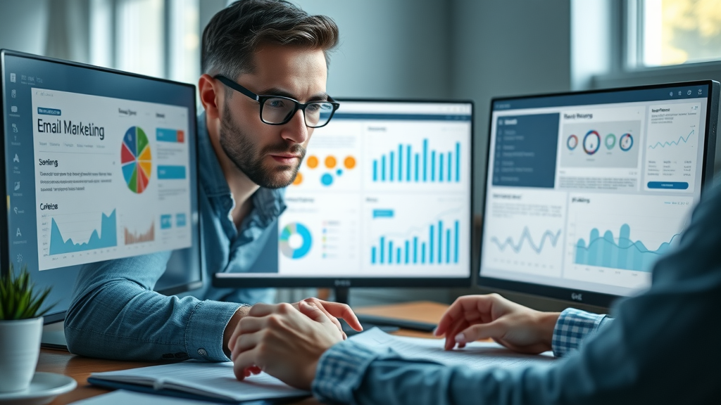 marketer designing and analyzing an email marketing campaign for small business