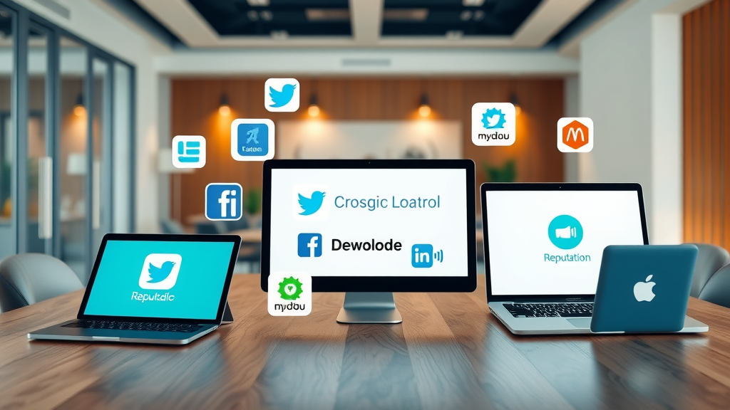 Collage of top reputation monitoring tools and their dashboard interfaces for online reputation management