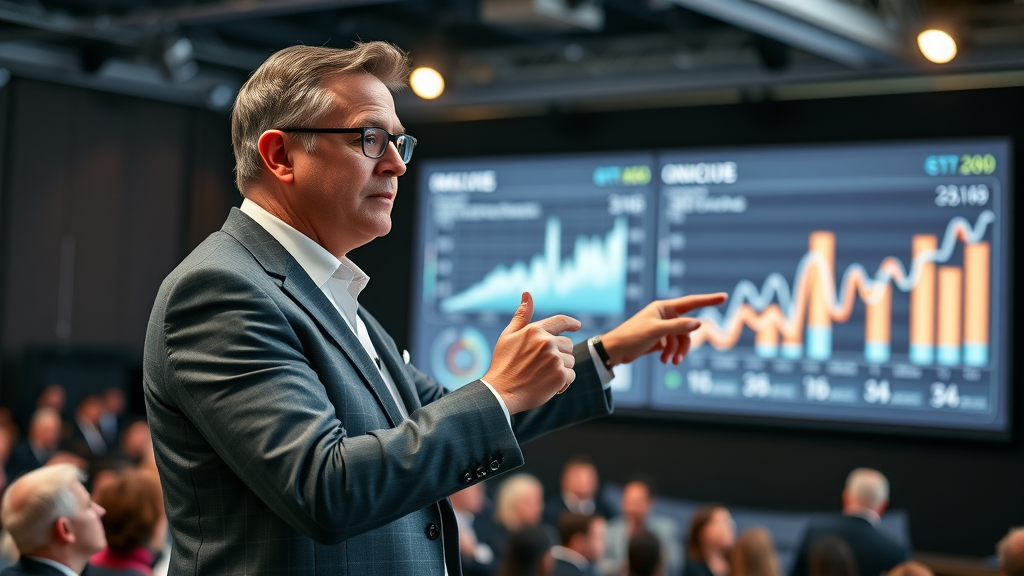 Experienced analyst presenting social media advertising metrics at a digital marketing conference