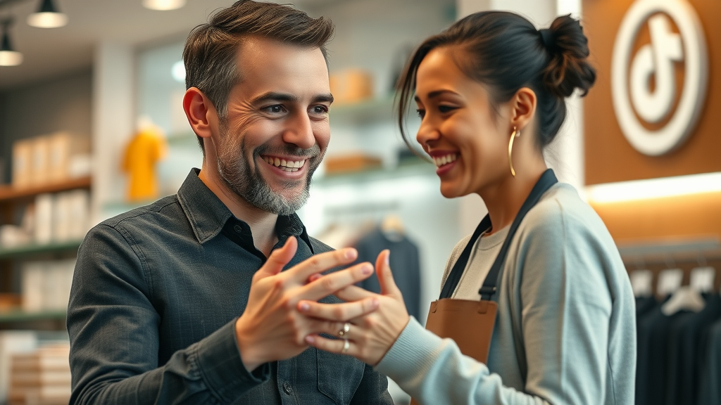 brand positioning happy customer interacting with a branded service