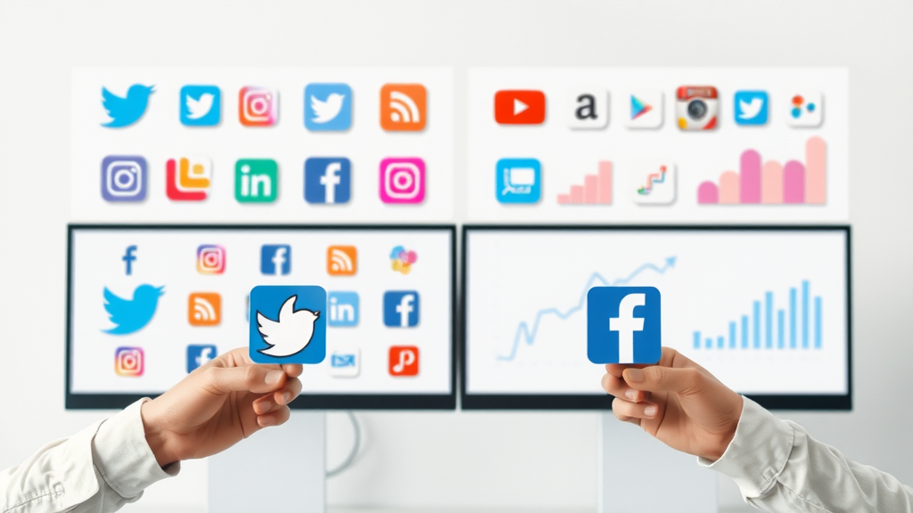contrasting social media platform logos with analytics graphs in background