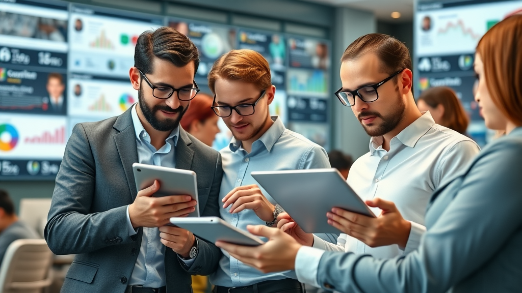 reputation analysis modern business professionals reviewing digital brand reputation stats