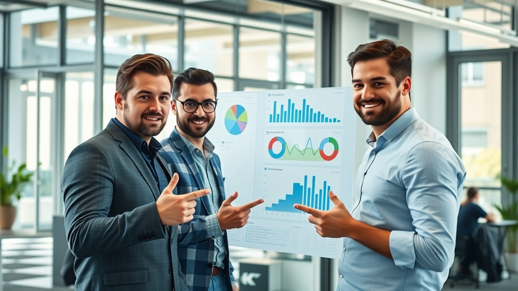 SEO optimization team analyzing data on interactive dashboard
