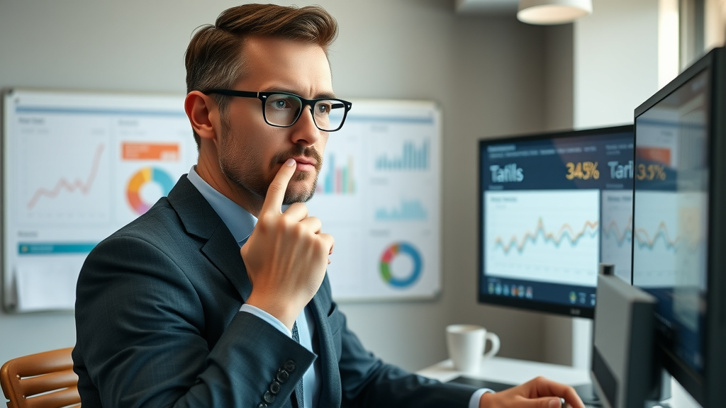 Business professional analyzing online marketing strategies KPIs on analytics dashboard for improved conversion rate