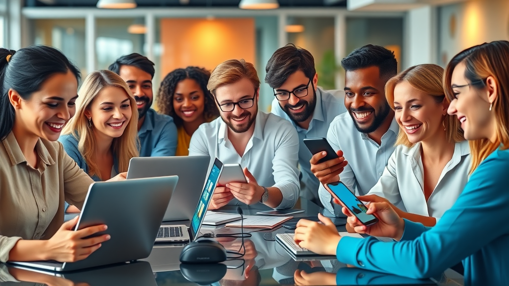 personal branding diverse group of professionals posting and interacting across social media platforms