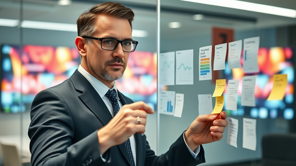 Business professional mapping digital display marketing campaign strategy