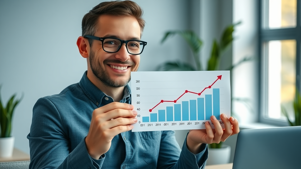 Confident local business owner presenting sales growth chart | local business marketing
