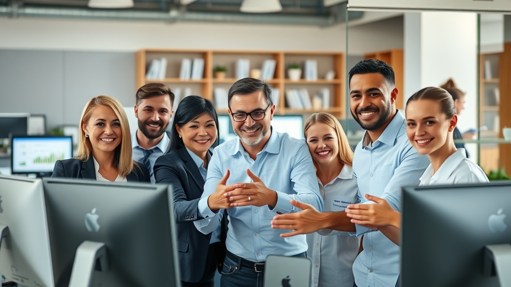 Dynamic team collaborating on branding techniques in a modern office