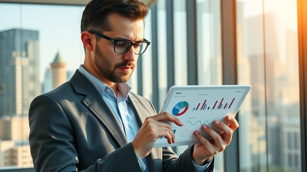 Marketing professional analyzing branding technique KPIs on a tablet