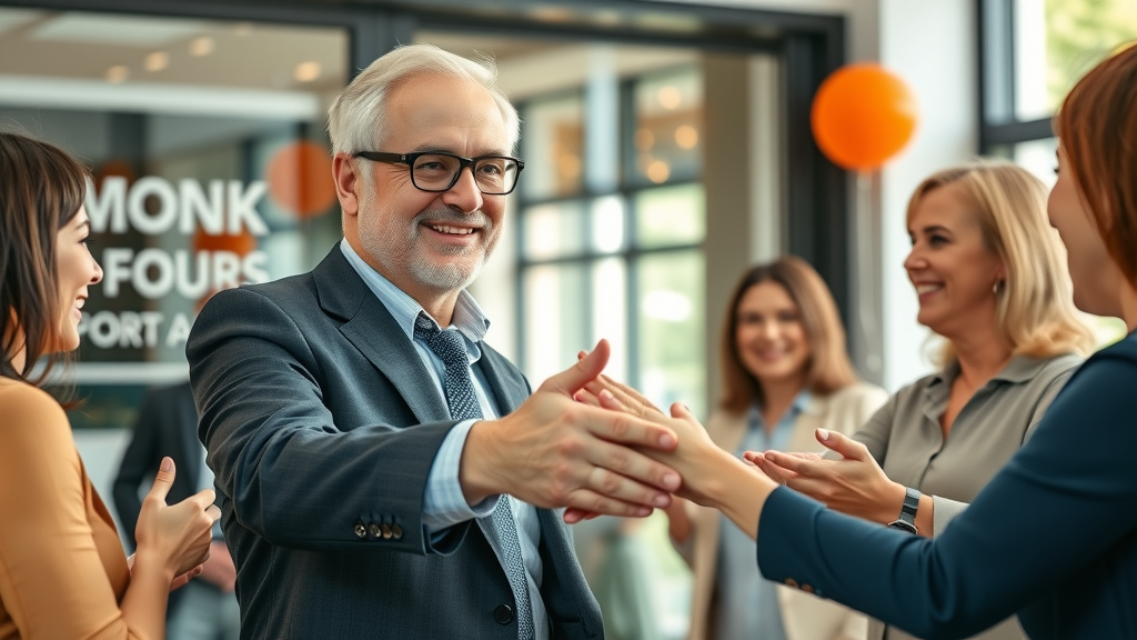 business leader shaking hands, customer perception success story