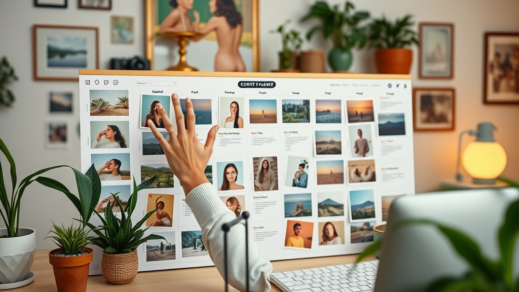 Creative marketer using Later to plan social media content on a visual scheduler board