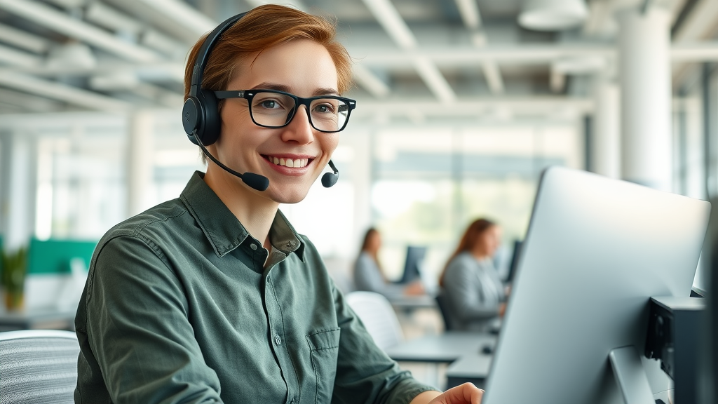 friendly customer support agent providing live chat assistance, customer support