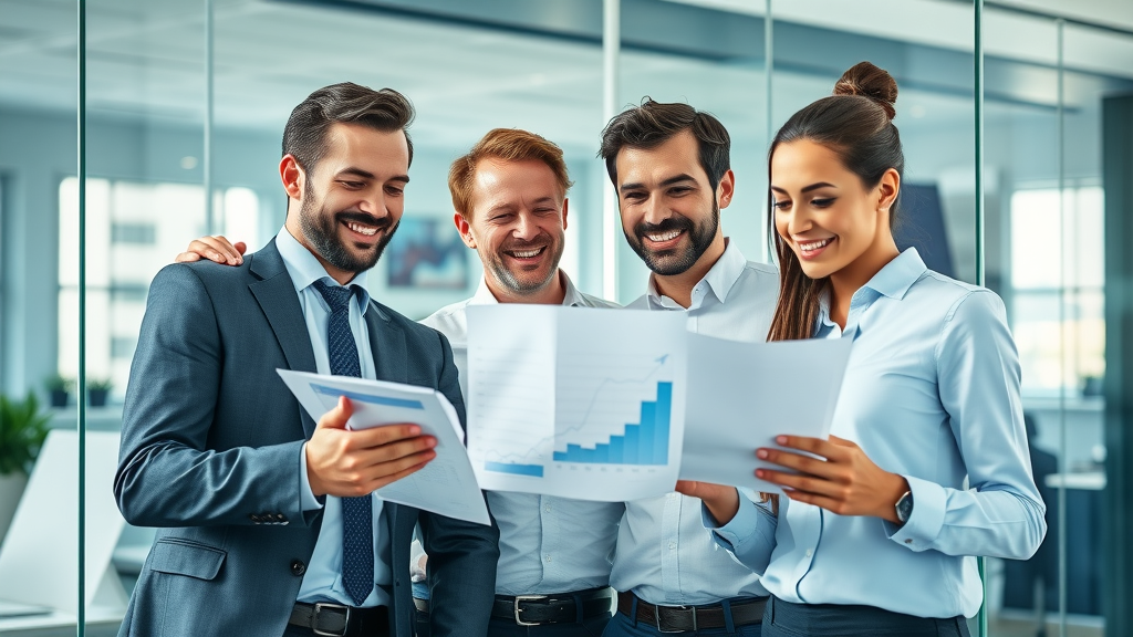 business team practicing reputation marketing by analyzing sales growth charts