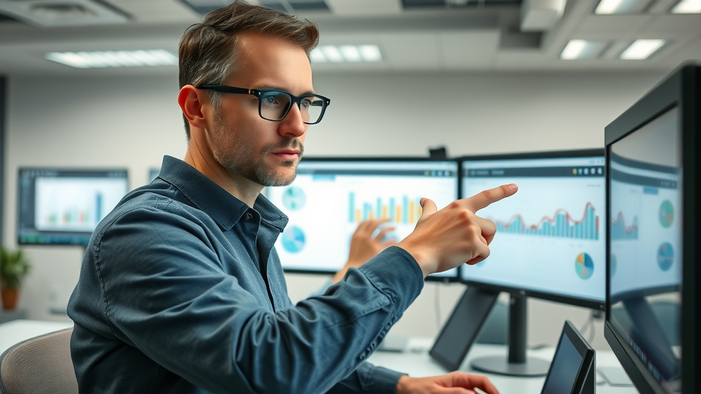 paid advertising marketing analyst segmenting target audience data on heatmap in a modern workspace