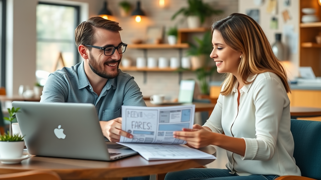 website design services - friendly web designer consulting with small business client