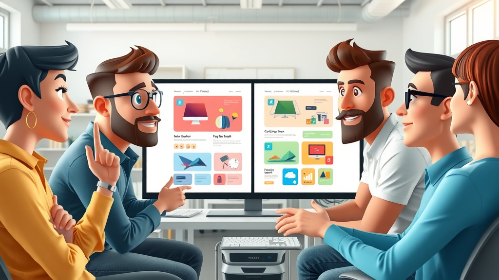 Creative design team performing A/B testing on two retargeting ad variations for optimized display ad engagement.