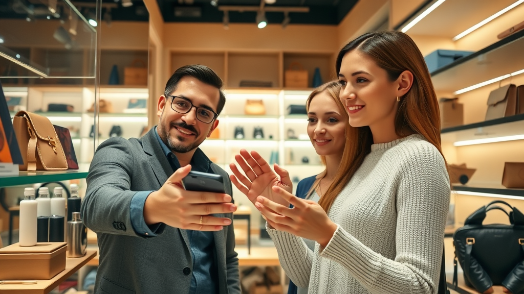 potential customers examining high-quality branded products, nurturing brand equity