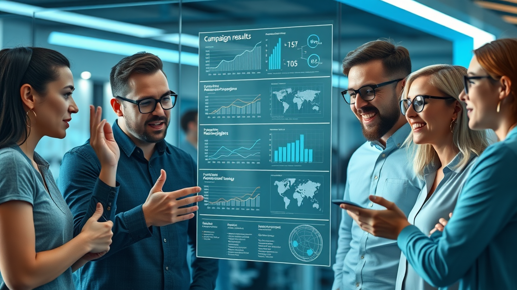 content marketers analyzing successful marketing strategies with campaign dashboards