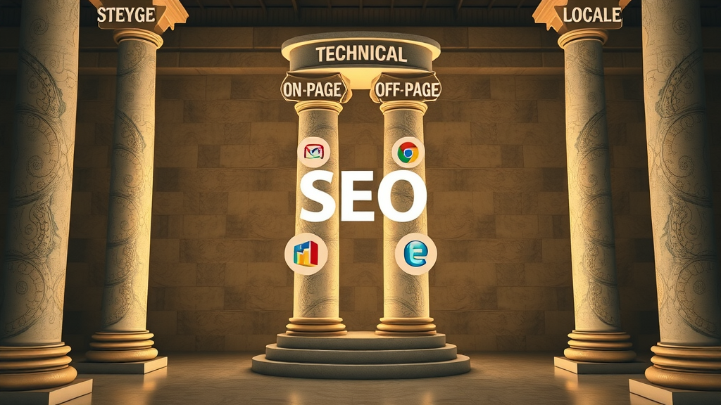 Four SEO optimization pillars: technical, on-page, off-page, local