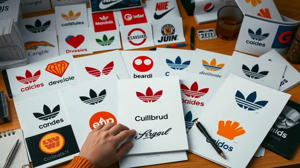 Showcase of famous brand logos and style guides highlighting visual identity examples in branding strategy.
