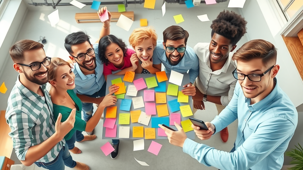 diverse marketers collaborating on social media posts and targeted media strategies