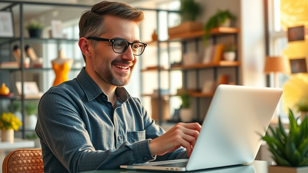Small business owner reviewing successful Facebook ad campaign reports, celebrating conversion growth
