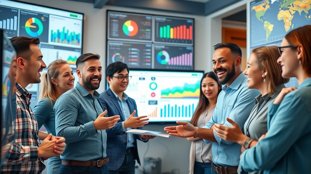 Vibrant digital marketing team analyzing digital display marketing campaigns
