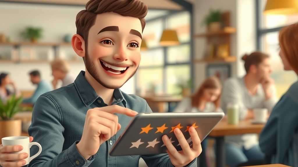 reputation repair satisfied customer leaving five-star review on tablet