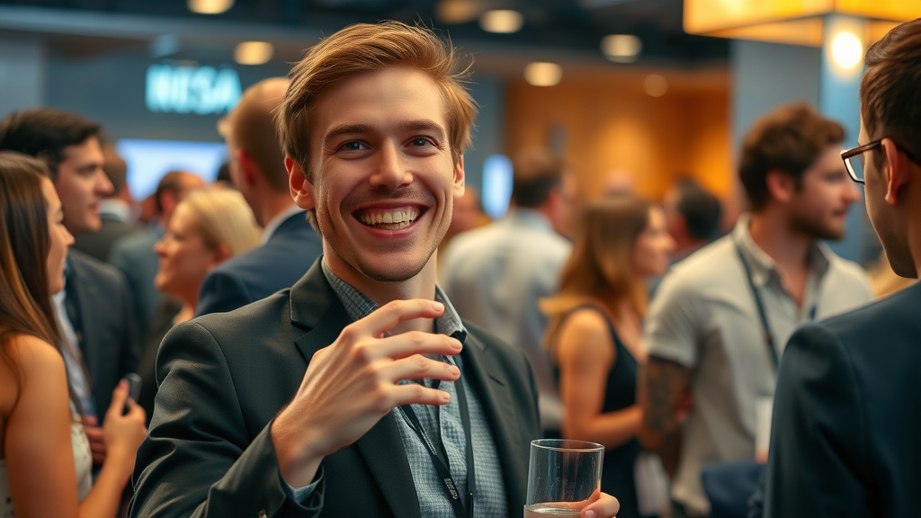 personal branding motivated young professional networking at a vibrant event