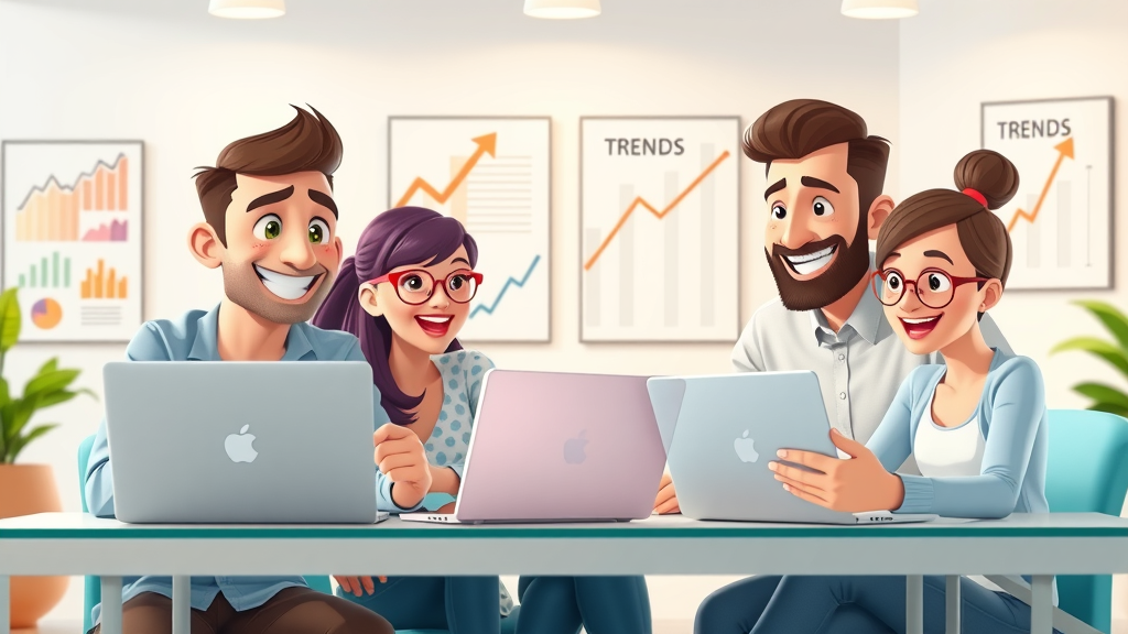 Marketing team collaborating to integrate new social media trends in a bright office