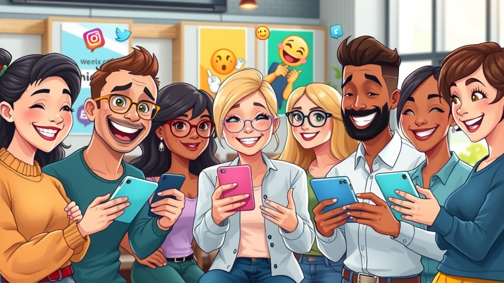 Social media strategy in action with diverse marketers sharing engaging content across social platforms