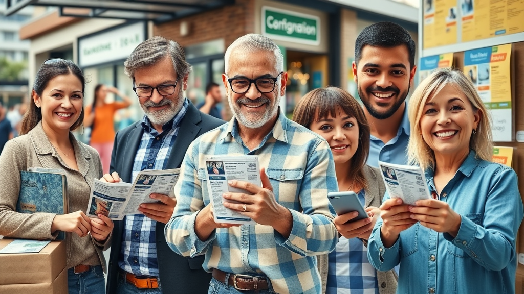 Collage of local marketing actions and owners posting flyers | local marketing local businesses
