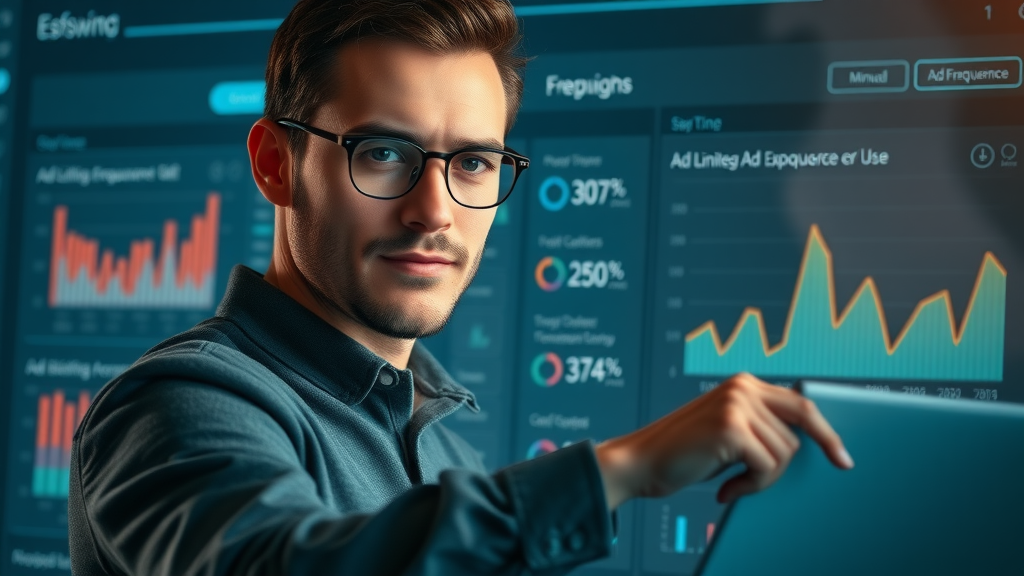 Marketer calmly adjusting frequency capping settings to limit retargeting display ad exposure and prevent ad fatigue for users.
