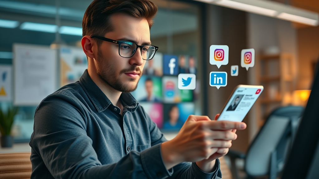 modern entrepreneur posting marketing content on multiple social media platforms
