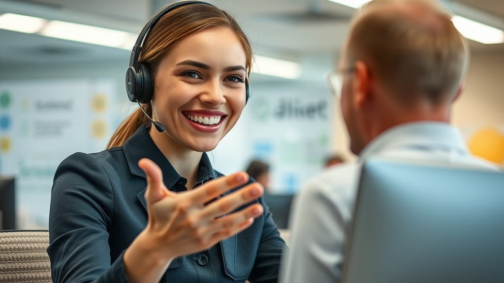 brand positioning customer service agent assisting a happy customer