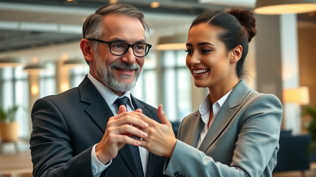 personal branding accomplished mentor guiding young professional in a business lounge