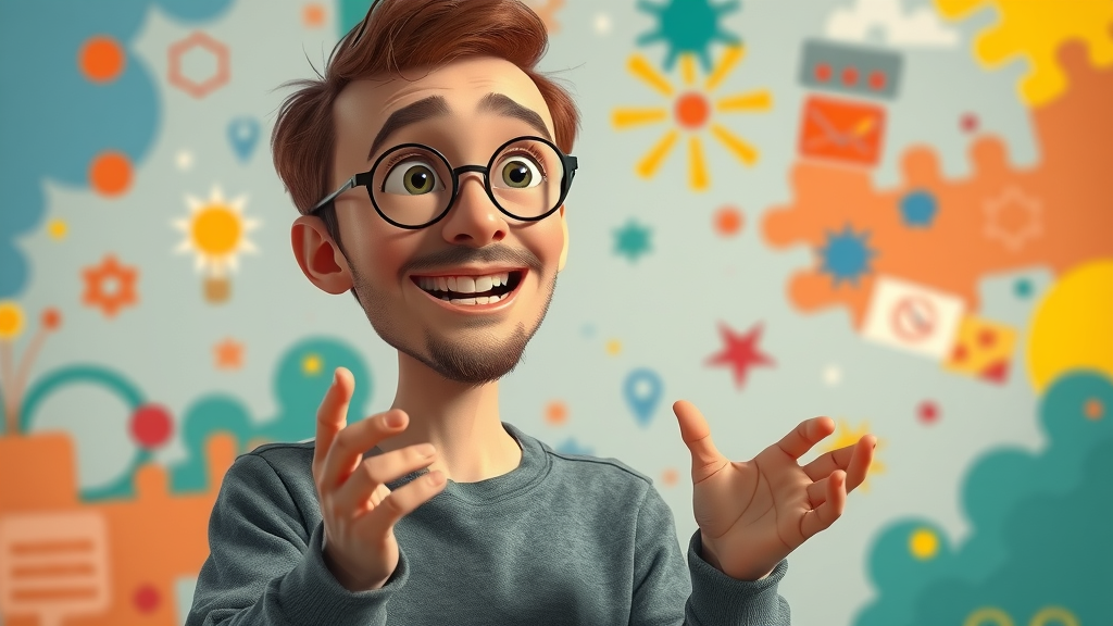 engaging storyteller speaking to camera with colorful props - storytelling in content creation