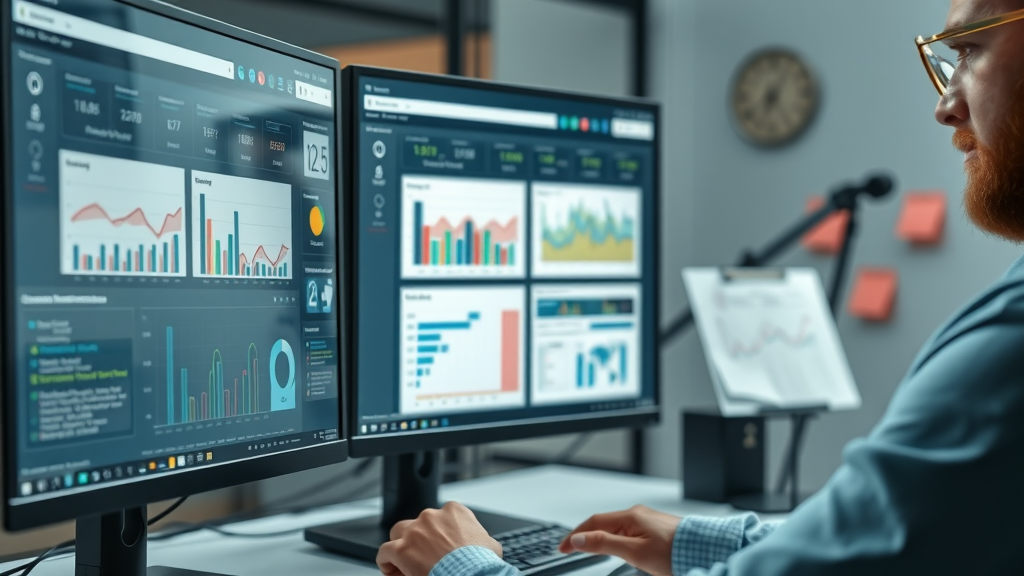 Comparing digital reputation management tools on computer screen with analytics dashboards side-by-side.