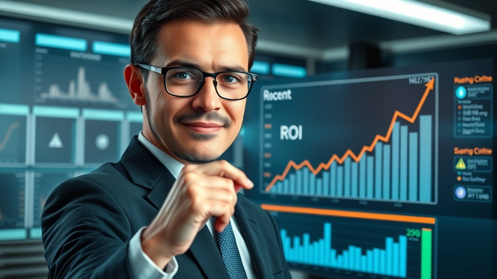 Ambitious business professional highlighting ROI growth with paid media strategy in a digital market