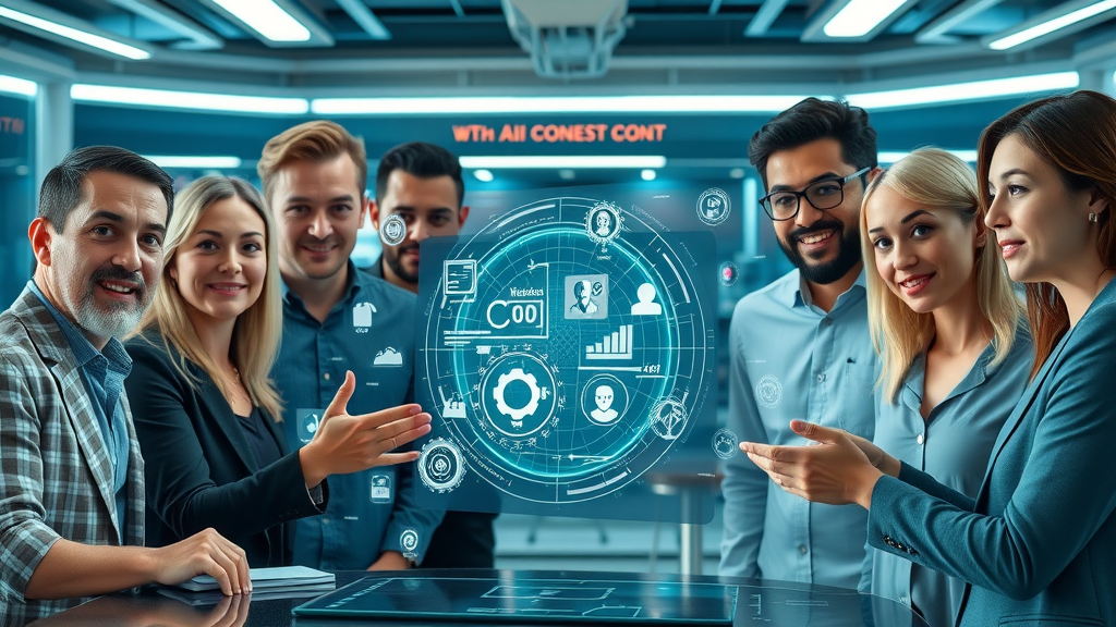 AI-driven social media analytics dashboard with diverse team and data integration flow