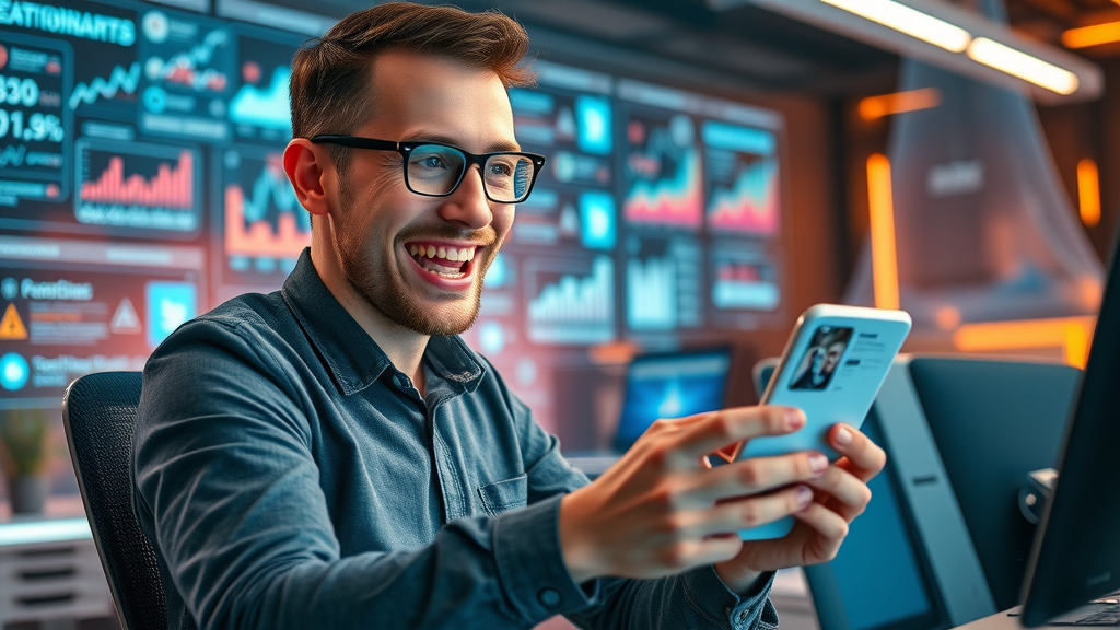 brand positioning social media manager creating content with holographic analytics