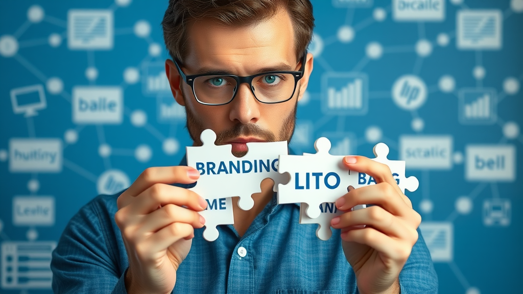 digital branding marketer solving brand identity challenges with puzzle pieces