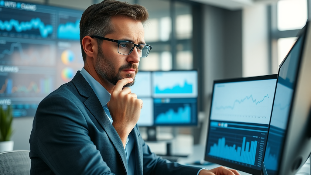 business professional analyzing cost per click display ads data on online ad dashboard