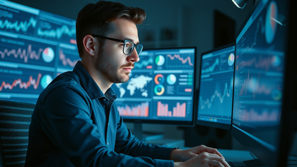 sentiment analysis data analyst reviewing brand reputation charts
