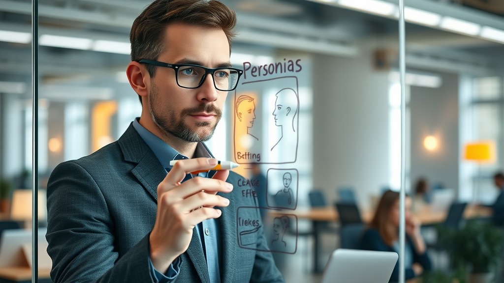 Professional marketer analyzing and highlighting customer personas for content plan