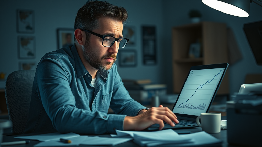Concerned marketer analyzing poor content marketing strategy results